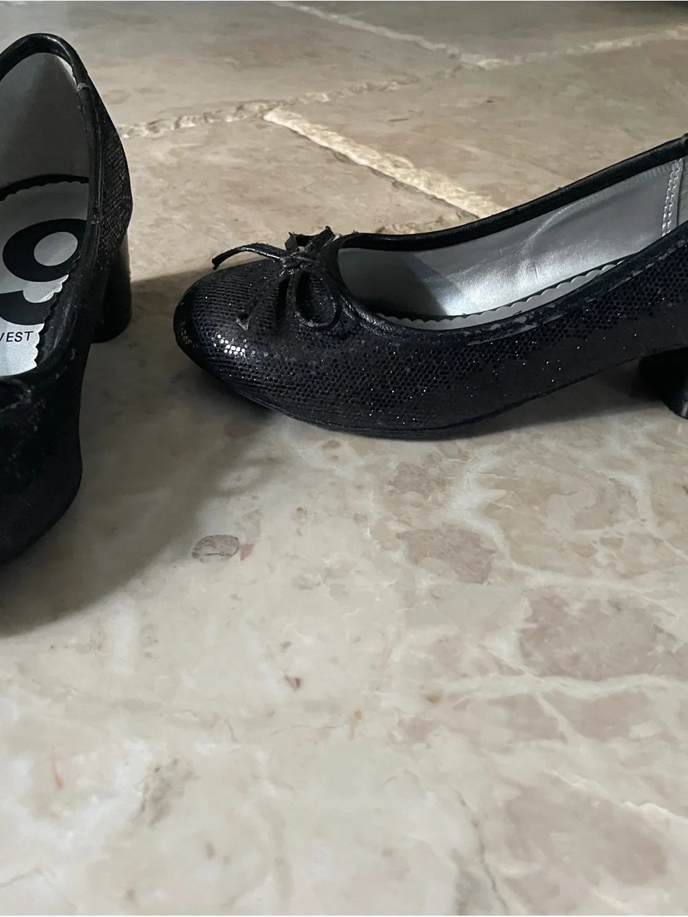 Nine West Black Sparkle Mid Heel Ballet Pumps with Bow girls 13